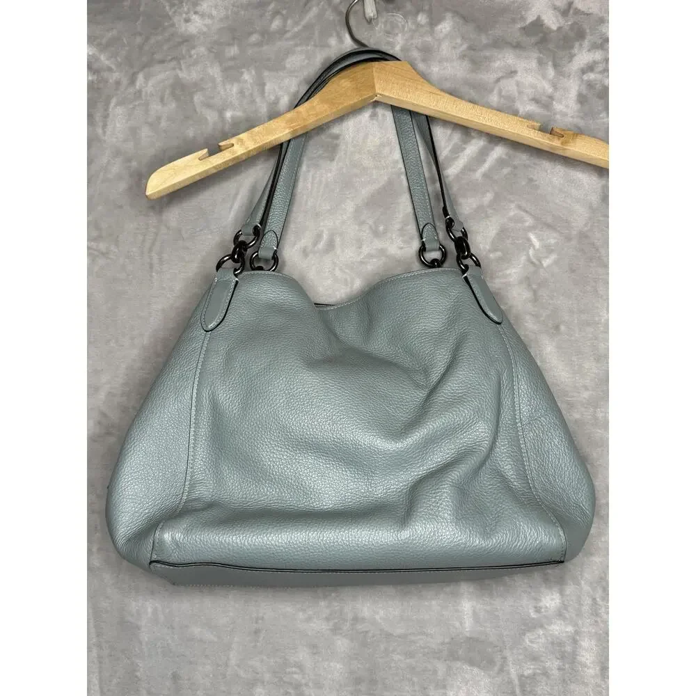 Coach Edie 31 Bag Womens Blue Pebbled Leather Shoulder Zip Pockets Gunmetal
